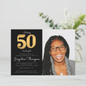 Invitation 50e anniversaire Black Gold Modèle photo Invitatio (Debout devant)