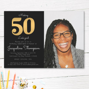 Invitation 50e anniversaire Black Gold Modèle photo Invitatio