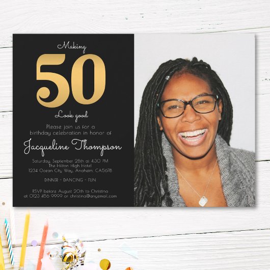 Invitation 50e anniversaire Black Gold Modèle photo Invitatio