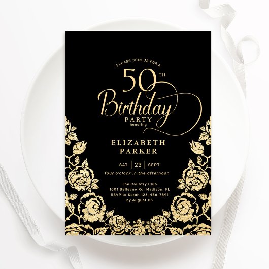 Invitation 50e anniversaire Black Gold Roses