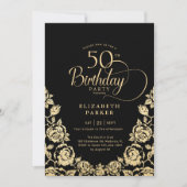 Invitation 50e anniversaire Black Gold Roses (Devant)
