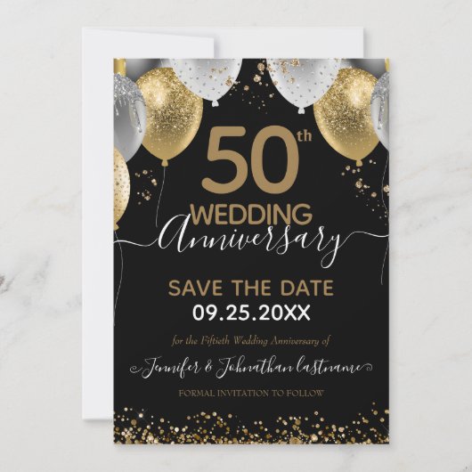 Invitation 50e anniversaire Black Gold Save the Date (Devant)