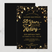 Invitation 50e anniversaire Black & Gold Stars (Devant / Derrière)