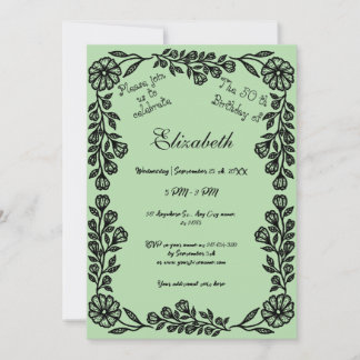 Invitation 50e anniversaire Black & Pale Green Botanical Flor