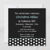 Invitation 50e anniversaire Black White Aqua Pois Metallic (Dos)