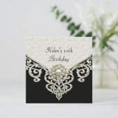 Invitation 50e anniversaire Black White Cream Pearl bijou (Debout devant)