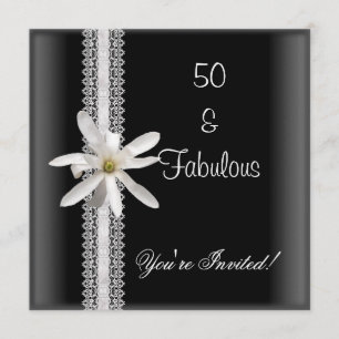 Invitation 50e Anniversaire Black White Flower Lace