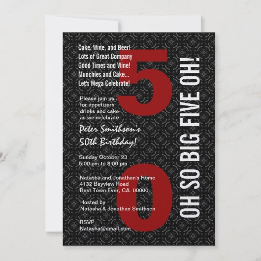 Invitation 50e anniversaire Black White Red BIG CINQ OH! W148 (Devant)