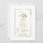 Invitation 50e anniversaire Blanc avec Gold Frame Party (Devant)
