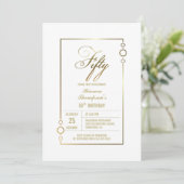 Invitation 50e anniversaire Blanc avec Gold Frame Party (Debout devant)