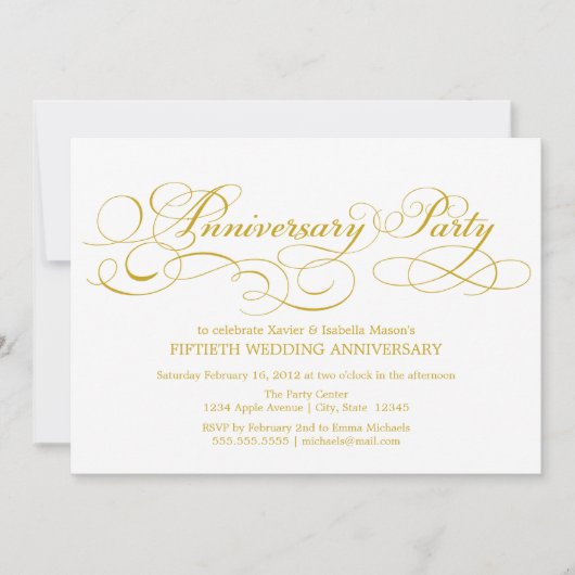 Invitation 50e anniversaire | Blanc/or (Devant)