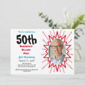 Invitation 50e anniversaire Blast Typographie rouge et bleue (Debout devant)