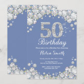 Invitation 50e anniversaire Bleu et Diamant d'argent (Devant / Derrière)