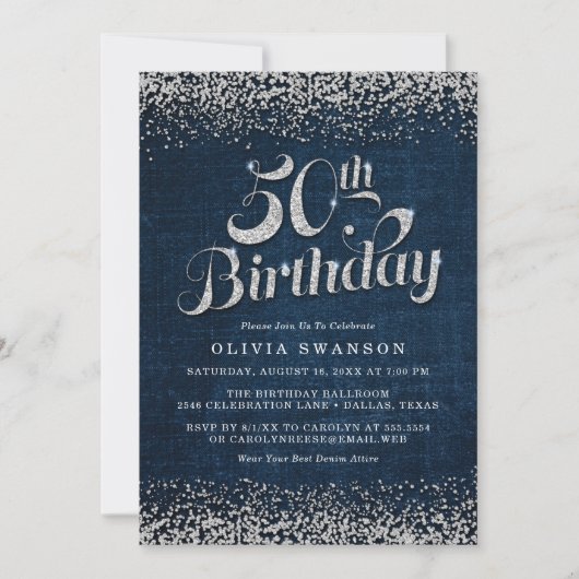 Invitation 50e anniversaire Bling Denim & Diamonds Party (Devant)
