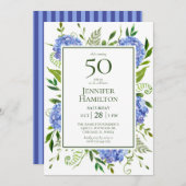 Invitation 50e anniversaire Blue Hydrangeas (Devant / Derrière)