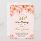 Invitation 50e anniversaire Blush Pink Gold Floral Party (Devant)
