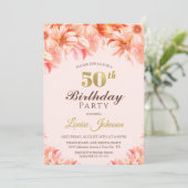 Invitation 50e anniversaire Blush Pink Gold Floral Party (Debout devant)