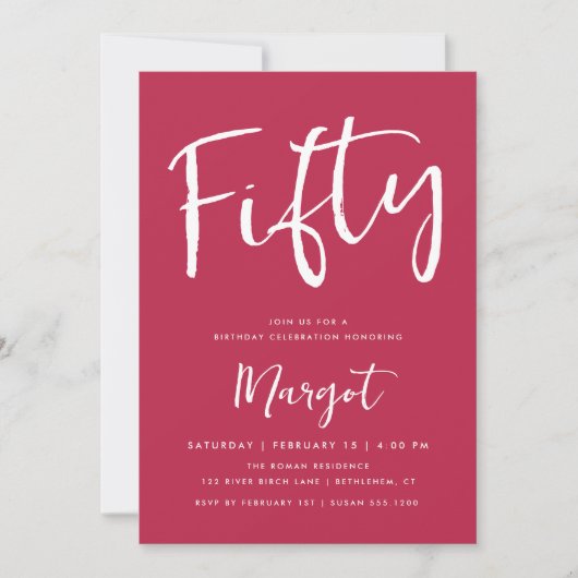 Invitation 50e anniversaire Bold Quarante brosse Script Magen (Devant)