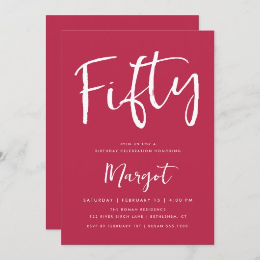 Invitation 50e anniversaire Bold Quarante brosse Script Magen (Devant / Derrière)