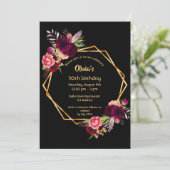 Invitation 50e anniversaire bordeaux floral or géométrique no (Debout devant)