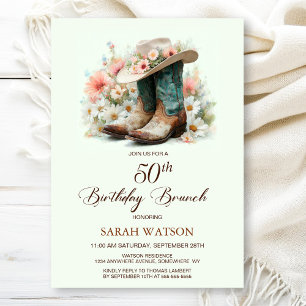 Invitation 50e anniversaire Bottes de fille Anniversaire Brun