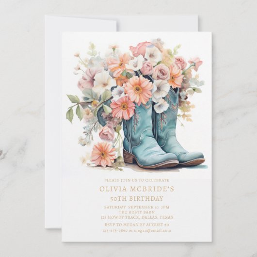 Invitation 50e anniversaire Bottes rustiques de fille à seins (Devant)