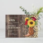 Invitation 50e anniversaire Bottes rustiques tournesol Roses (Debout devant)