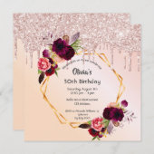 Invitation 50e anniversaire bouillon rose or parties scintill (Devant / Derrière)