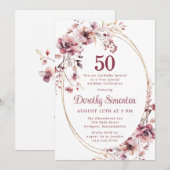 Invitation 50e anniversaire Bourgogne Blush Fleur sauvage ros (Devant / Derrière)