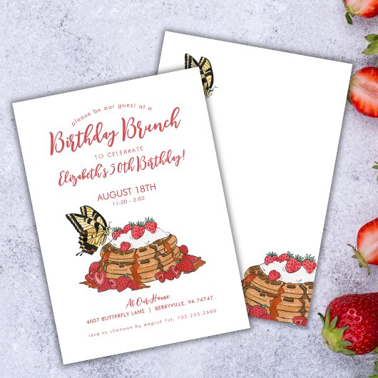 Invitation 50e anniversaire Brunch Fraise gaufres