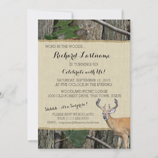 Invitation 50e anniversaire Buck avec Camo de chasse (Devant)