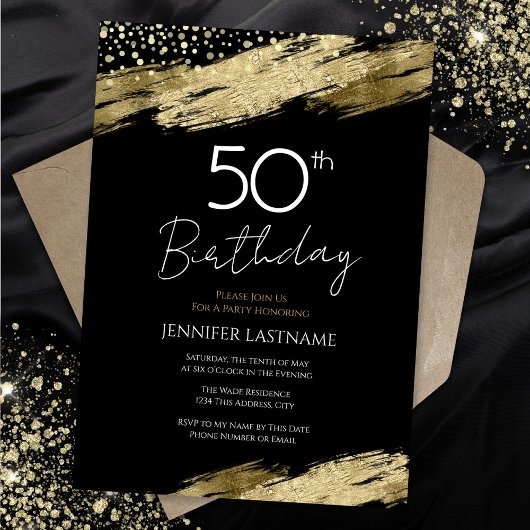 Invitation 50e Anniversaire Budget de la fête Gold Black Invi