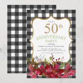 Invitation 50e anniversaire Buffalo à carreaux floral rouge f (Devant / Derrière)