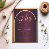 Invitation 50e anniversaire burgundy or arch script élégant