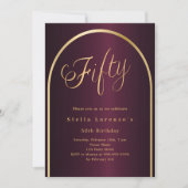 Invitation 50e anniversaire burgundy or arch script luxe (Devant)