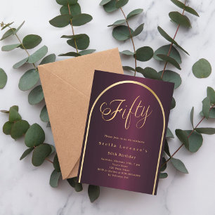 Invitation 50e anniversaire burgundy or arch script luxe
