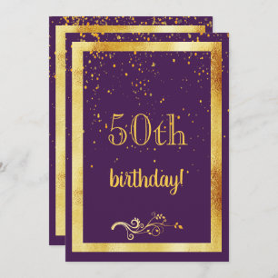 Invitation 50e anniversaire cadre or fillette violet