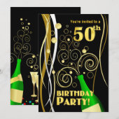 Invitation 50e anniversaire - Champagne amusant et festif (Devant / Derrière)