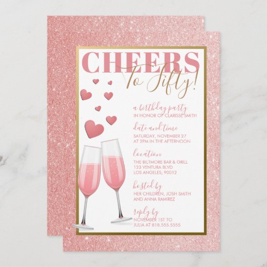 INVITATION 50E ANNIVERSAIRE| CHAMPAGNE ROSE (Devant / Derrière)