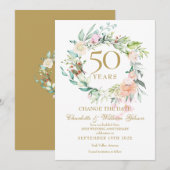 Invitation 50e Anniversaire Changez la Date Roses Guirlande (Devant / Derrière)
