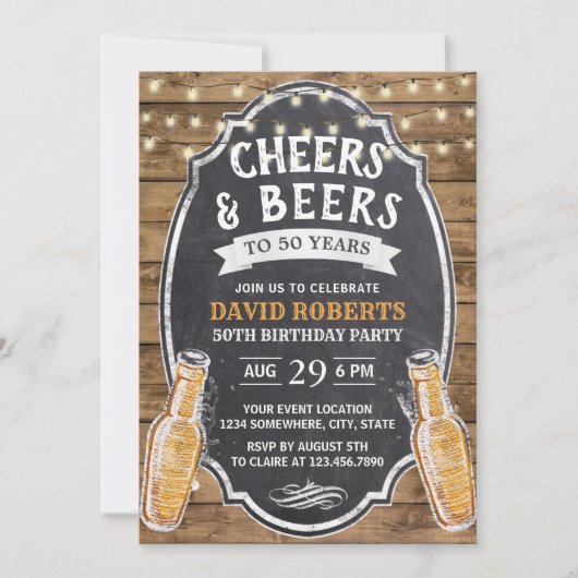 Invitation 50e anniversaire Cheers & Beers Rustic Chalkboard (Devant)