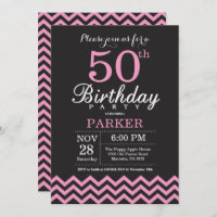 Invitation 50e anniversaire Chevron noir et rose