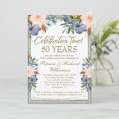 Invitation 50e Anniversaire Chic Floral Mariage (Debout devant)