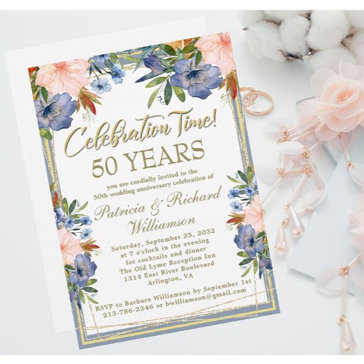 Invitation 50e Anniversaire Chic Floral Mariage