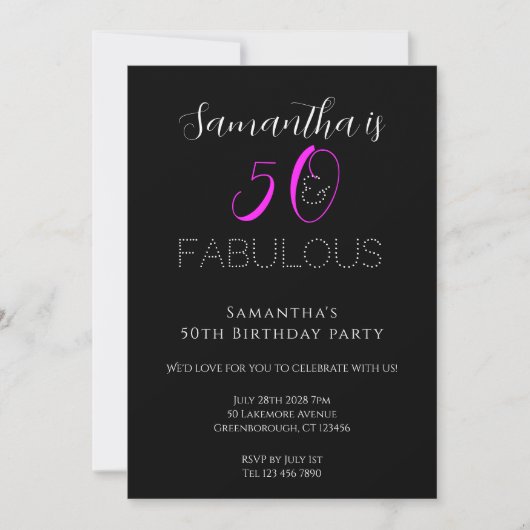 Invitation 50e anniversaire Chic Hot Pink Black Party (Devant)