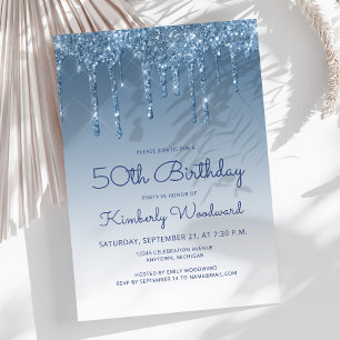 Invitation 50e Anniversaire Chic Paillettes Bleu