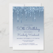 Invitation 50e Anniversaire Chic Paillettes Bleu (Devant)