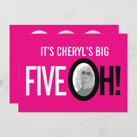 Invitation 50e anniversaire CINQ OH ! photo rose paysage rétr (Devant / Derrière)