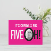 Invitation 50e anniversaire CINQ OH ! photo rose paysage rétr (Debout devant)