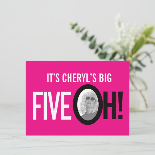 Invitation 50e anniversaire CINQ OH ! photo rose paysage rétr (Debout devant)